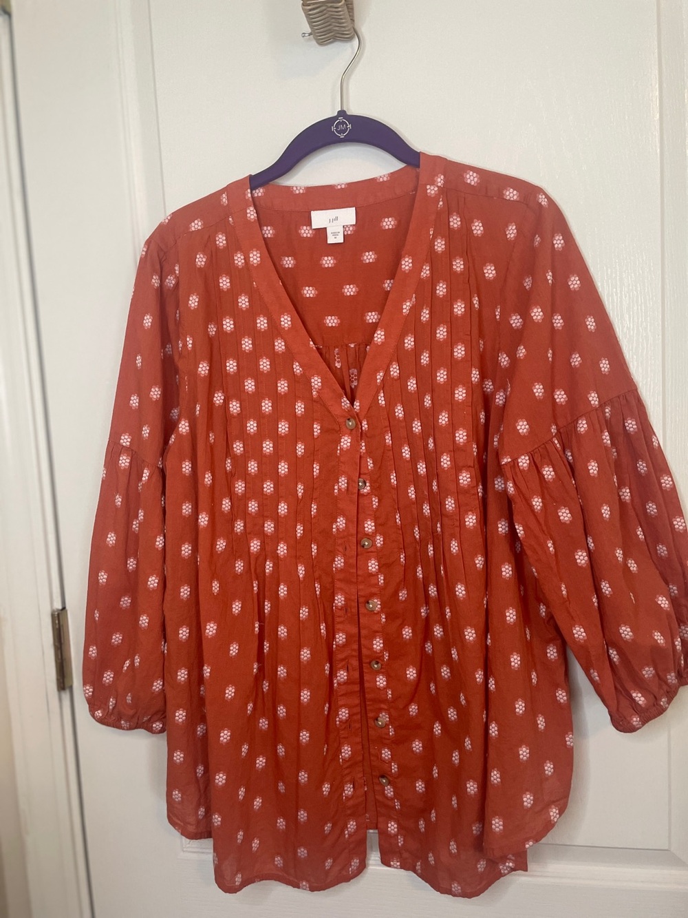 J. Jill Terracotta Printed Button Front Blouse - Medium